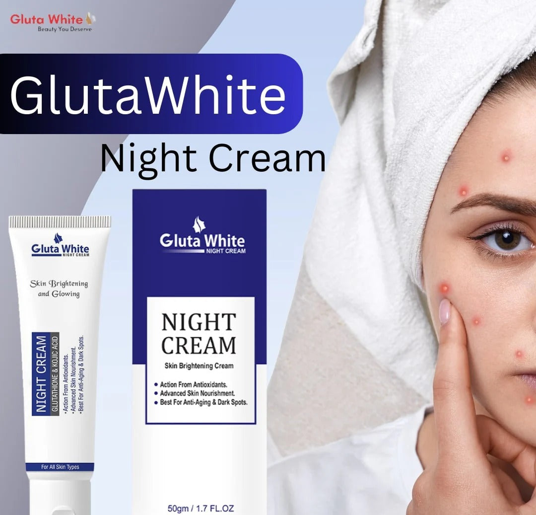 Gluta White Night Cream Tube Pack – Advanced Skin Brightening, Nourishing & Anti-aging Formula (50ml)